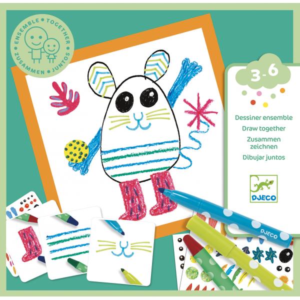 Coloring box and stickers: Funny animals - Djeco-DJ09291