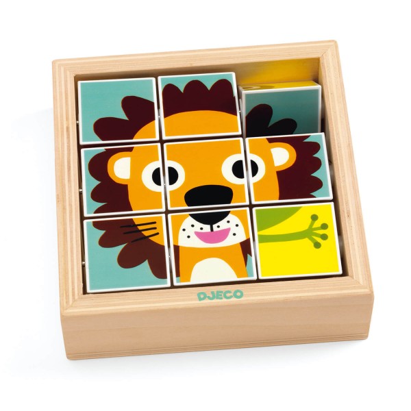 Puzzle de 9 cubos de madera: Tournanimo - Djeco-DJ01953