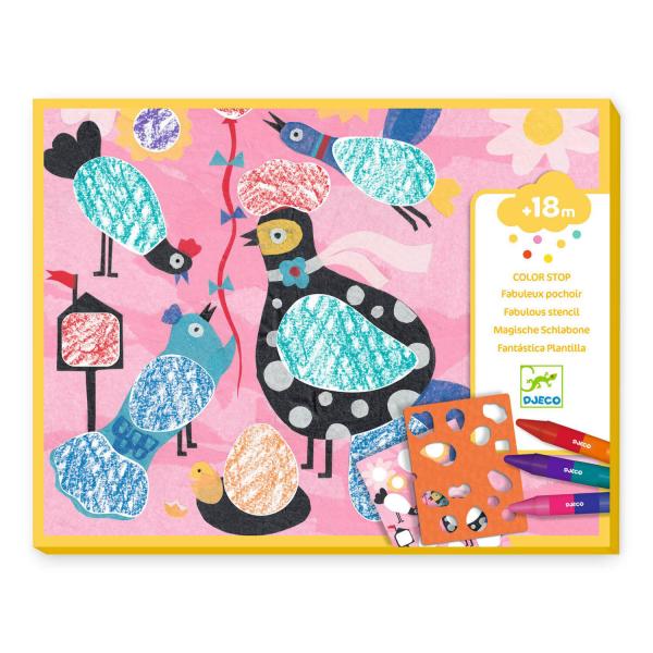 Coloring and stencil: Piou piou & co - Djeco-DJ08993