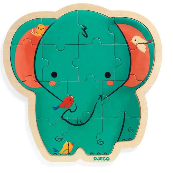 Puzzle de 14 piezas: Puzzlo Elefante - Djeco-DJ01823