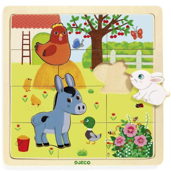 Puzzle cadre 15 pièces : Puzzlo Farm - Djeco-DJ01814