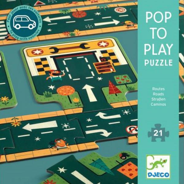 Puzzle de 21 piezas: Pop para jugar: Carreteras - Djeco-DJ07162