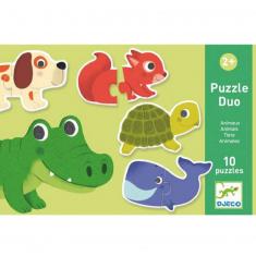 Puzzles 10 x 2 pièces : Duo Animaux