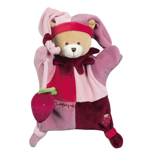 Doudou marionnette : L'ours rose avec fraise - DoudouCie-DC1492