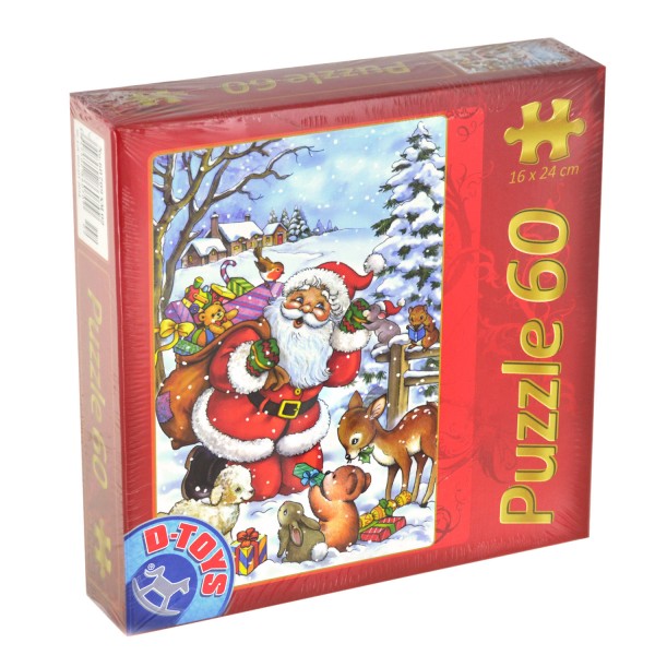 Puzzle 60 pièces : Noël : Le Père Noël et les animaux des bois - Dtoys-60709XM02