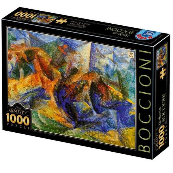 Puzzle 1000 Teile: Umbertto Boccioni - Pferd, Reiter und Gebäude - Dtoys-47435
