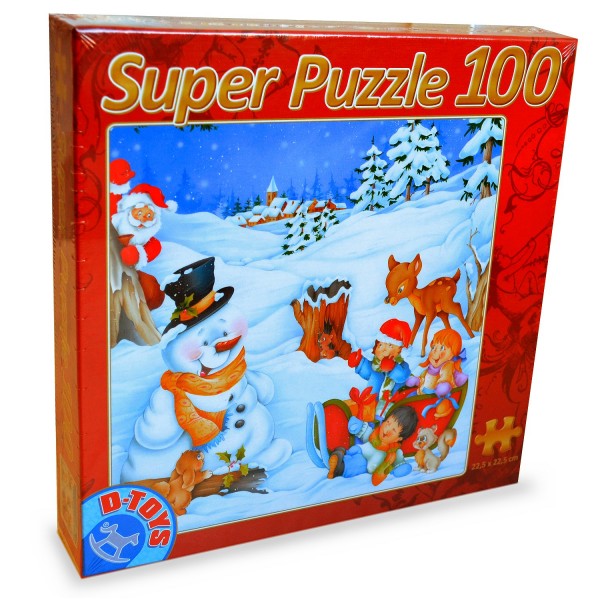 Puzzle 100 pièces : Super Puzzle Noël : Bonhomme de neige - Dtoys-67333XM03