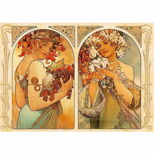 Puzzle 1000 piezas - Alphonse Mucha: Díptico de frutas y flores - Dtoys-66930MU06