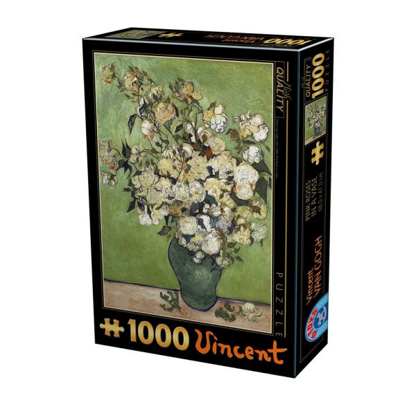 Puzzle de 1000 piezas: Rosas en un jarrón, Vincent Van Gogh - Dtoys-66916VG12