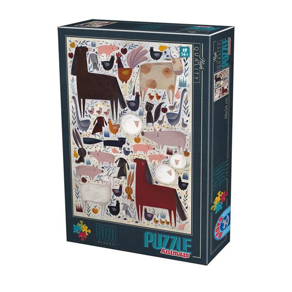 Puzzle 500 pièces :  Animaux de la Ferme, Kurti Andrea - Dtoys-74348AN01