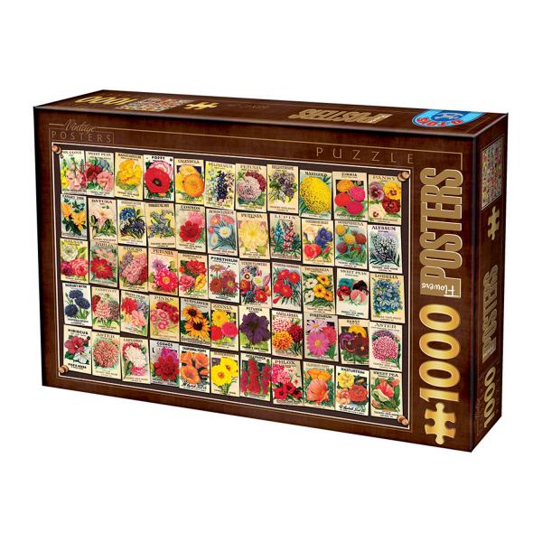 1000 pieces puzzle: Vintage Collage: Flowers - Dtoys-74362VC03