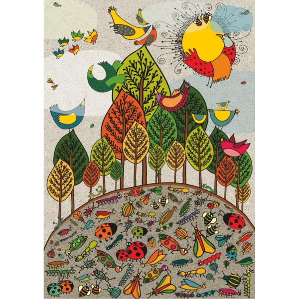 Puzzle de 1000 piezas: Naturaleza: pájaro y mariquita  - Dtoys-76007