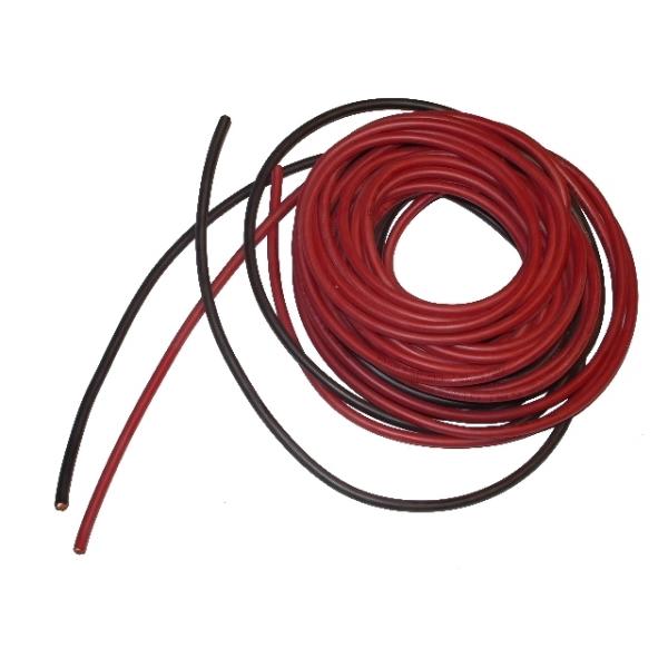 cable souple 5.3mm²-2x1m silicone rouge+Noir 10AWG (2.58mm diam - 5.26mm2 sect) - 10AWG