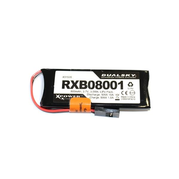Batterie Lipo 1S 3.7V 800mAh 20C RX Dualsky - RXB08001