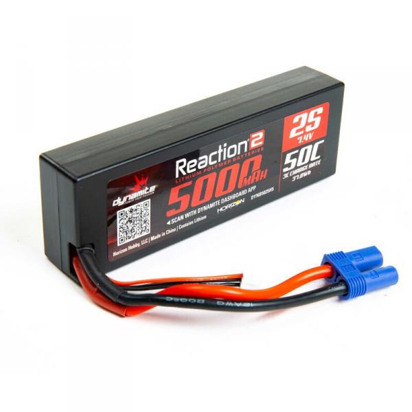 7.4V 5000mAh 2S 50C Reaction 2.0 Hardcase LiPo Battery: EC5 - DYNB5025H5