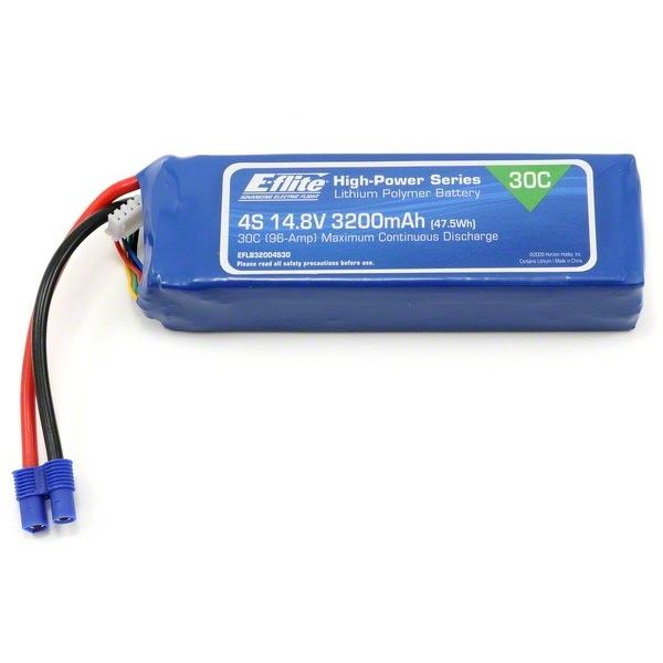 E-Flite Accu 3200mAh 4S 14.8V 30C LiPo Cable 12AWG - Prise  EC3  - EFLB32004S30