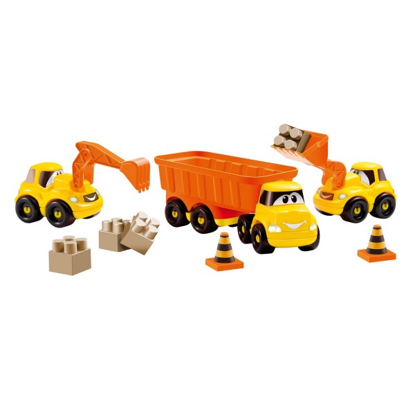 Set 3 Véhicules De Construction Enfants - Pelleteuse, Bulldozer, Camion Benne - Inertie, ABS, Sans Pile - Pour 1 à 9 Ans