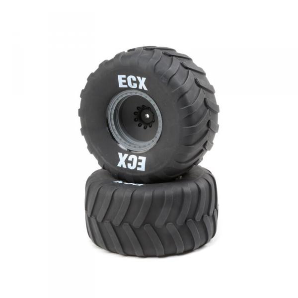 Rt/Lft Tire, Prmnt, Gray Whl (2): 1:10 2WD Axe MT ECX - Electrix RC - ECX43015