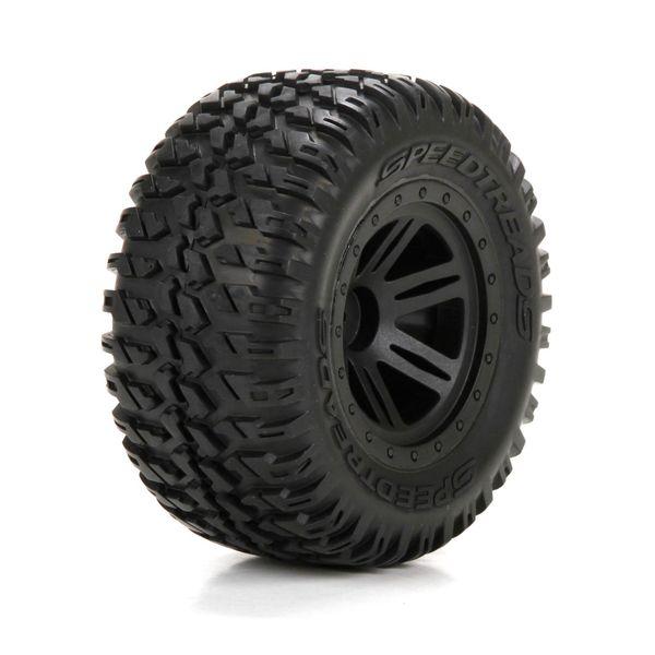 FR/R Tire,Prmnt,Blk Wheel (2):1:10 AMP MT/DB - ECX43012