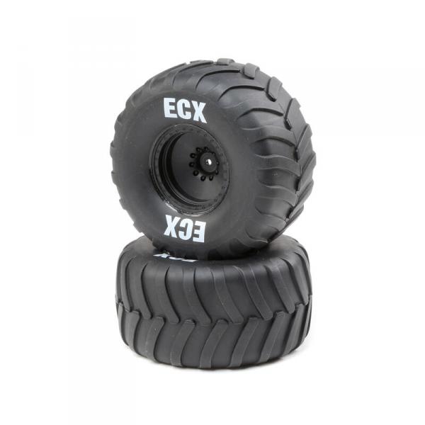 Rt/Lft Tire, Prmnt, Black Whl (2): 1:10 2WD Crush - ECX43016