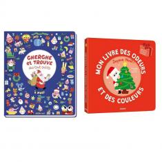 Lot de 2 livres : Cherche et trouve à Noël et mon livre des odeurs et des couleurs de Noël