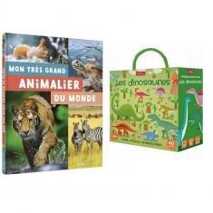 Lot de 2 livres : mon très grand animalier du monde et Coffret Livre et Puzzle sur les Dinosaures