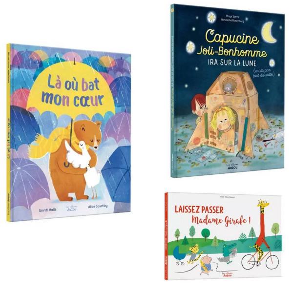 Lot de trois albums : Capucine Joli Bonhomme ira sur la Lune, Laissez  passer Madame Girafe et Là où - AUZOU-KIT209