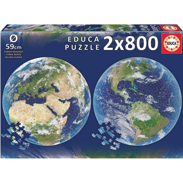 Runde Puzzles 2 x 800 Teile: Planet Erde - Educa-19039