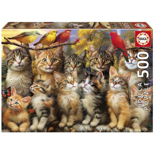 500 piece puzzle: KITTENS AND BIRDS - Educa-20241