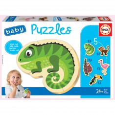 Baby puzzle: 5 puzzles of 3 to 5 pieces: Tropical animals