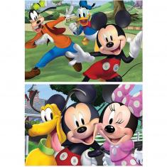 Puzzles en bois 2 x 50 pièces : Mickey et ses amis
