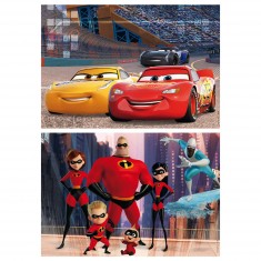 Puzzle de madera de 2 x 50 piezas: Pixar: Cars and The Incredibles