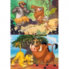 Puzzle de 2 x 20 piezas: Animales de Disney: El Rey León y El Libro de la Selva