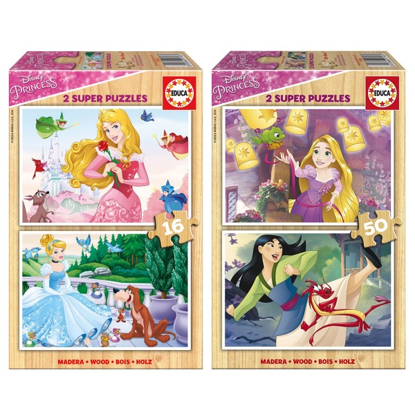 Lot Puzzles Princesses Disney : 2x16 pièces et 2x50 pièces en bois - KIT00058