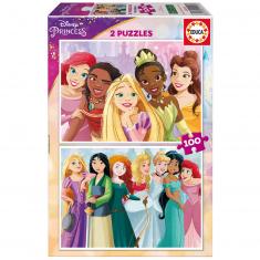2 x 100 Teile Puzzle: Disney Princess