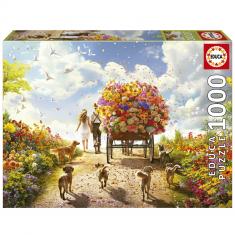 Puzzle 1000 pièces : Chariot De Fleurs 