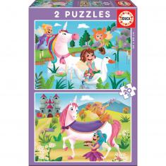 Puzzle 2 x 20 pièces : Licornes Et Fées  
