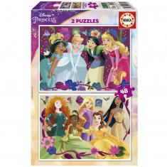 2X48-teiliges Puzzle: Disney-Prinzessinnen