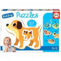 Baby puzzle: 5 puzzles of 2 to 4 pieces: Animals