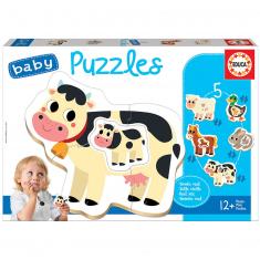 Baby puzzle : 5 puzzles de 2 à 4 pièces : La ferme