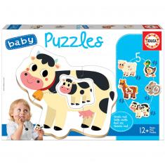 Babypuzzle: 5 Puzzles mit 2 bis 4 Teilen: Der Bauernhof