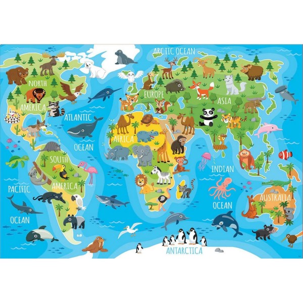 Puzzle de 150 piezas: mapa del mundo animal - Educa-18115