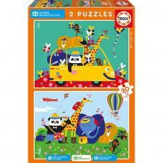 Puzzle 2 x 20 pièces : Sos Villages d'enfants : Animaux, Julien Chung