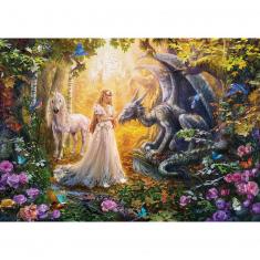 1500 Teile Puzzle: Drache, Prinzessin und Einhorn