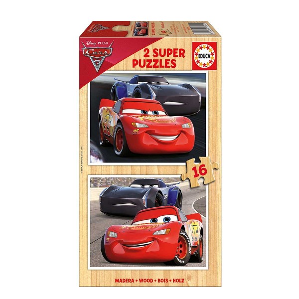 Puzzle en bois 2 x 16 pièces - Cars 3 : Flash McQueen VS Jackson Storm - Educa-17172