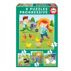 4 puzzles progresivos: animales de granja