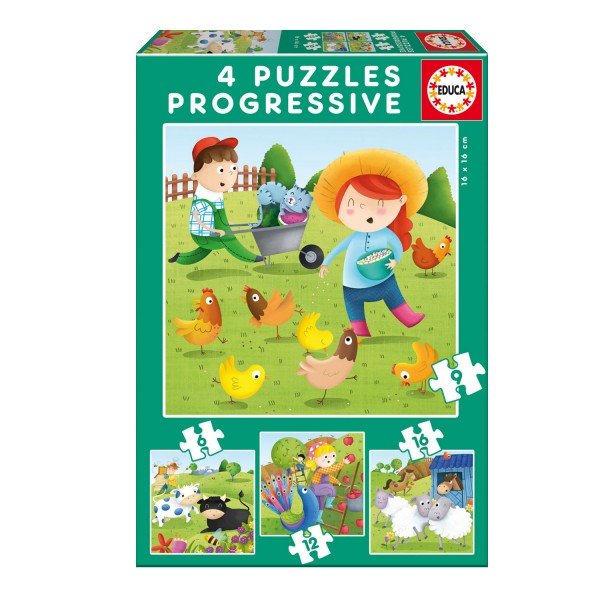 4 puzzles progresivos: animales de granja - Educa-17145