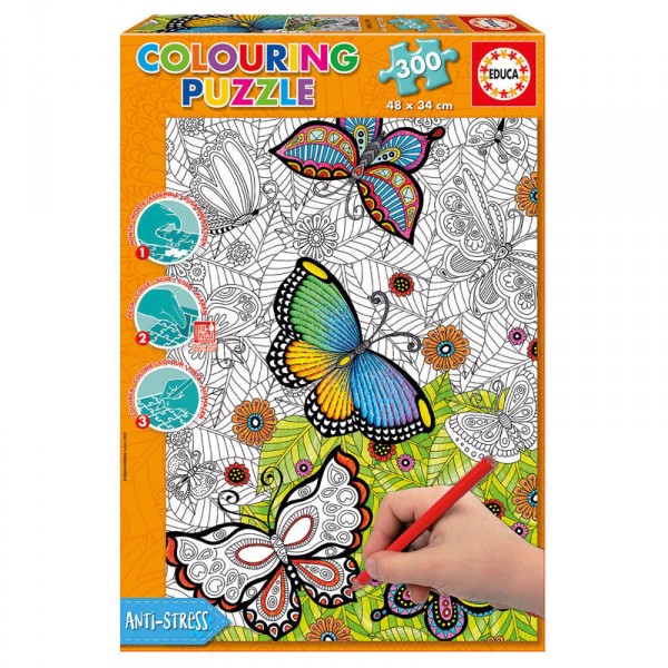 Puzzle 300 pièces à colorier : Papillons - Educa-17089
