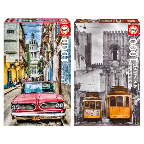 Pack 2 puzzles 1000 pièces : Lisbonne et la Havane - KIT00115