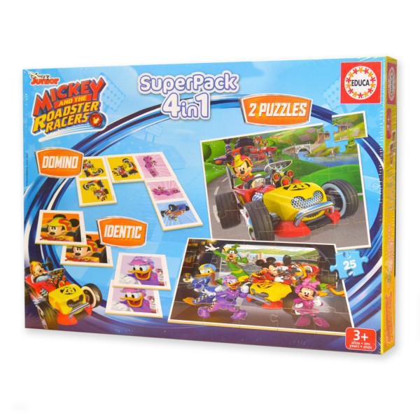 Super Pack 4 en 1 Mickey and the Roadster Racers : Domino, Identic et 2 puzzles - Educa-17223